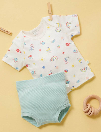 Purebaby Easy Neck Tee & Nappy Cover - Adopt Change Print - Outlet Shop For Kids