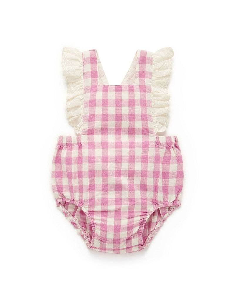 Purebaby Gingham Bodysuit - Fig Gingham - Outlet Shop For Kids