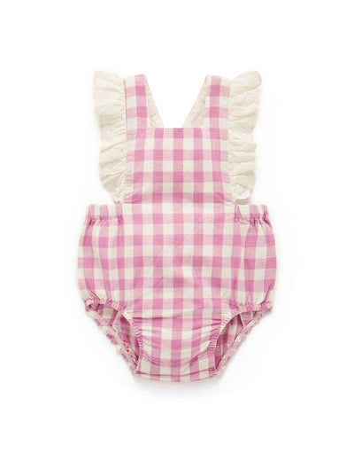 Purebaby Gingham Bodysuit - Fig Gingham - Outlet Shop For Kids