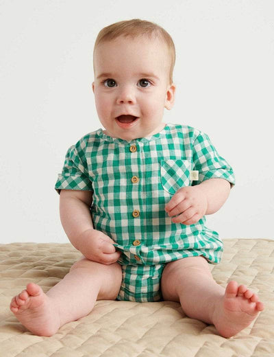 Purebaby Gingham Bodysuit - Palm Gingham - Outlet Shop For Kids