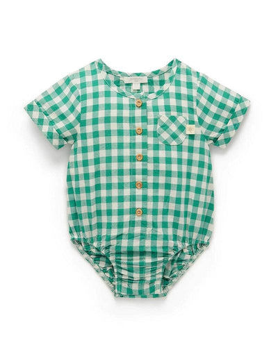 Purebaby Gingham Bodysuit - Palm Gingham - Outlet Shop For Kids