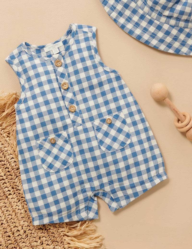Purebaby Gingham Sunhat - Atlantic Gingham - Outlet Shop For Kids