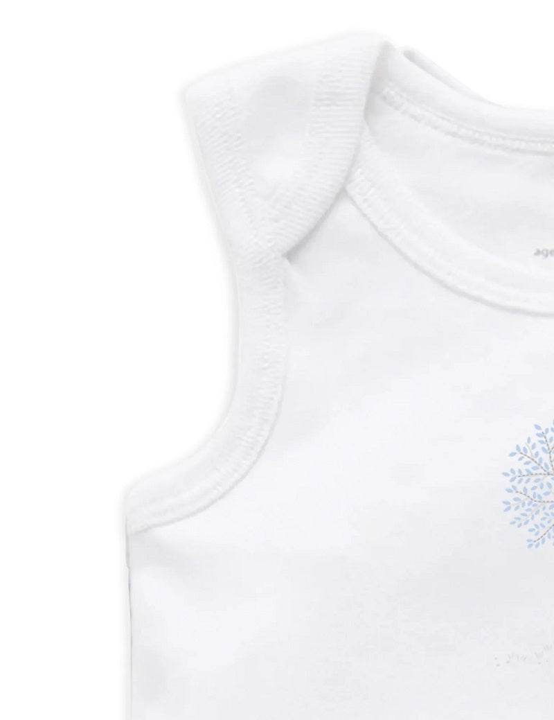 Purebaby Organic 2 Pack Singlet Bodysuit - White/Pale Blue Melange Stripe - Outlet Shop For Kids