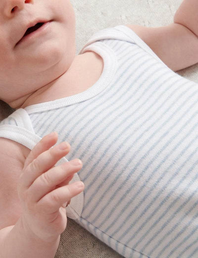 Purebaby Organic 2 Pack Singlet Bodysuit - White/Pale Blue Melange Stripe - Outlet Shop For Kids