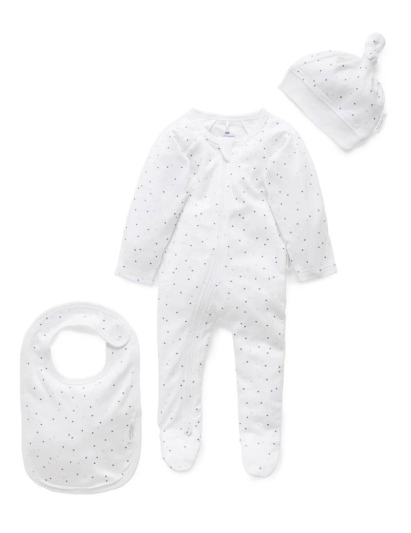 Purebaby Organic 3 Piece Set - Pale Blue Spot - Outlet Shop For Kids