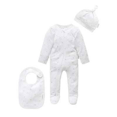 Purebaby Organic 3 Piece Set - Pale Grey Leaf With Spot - Outlet Shop For Kids