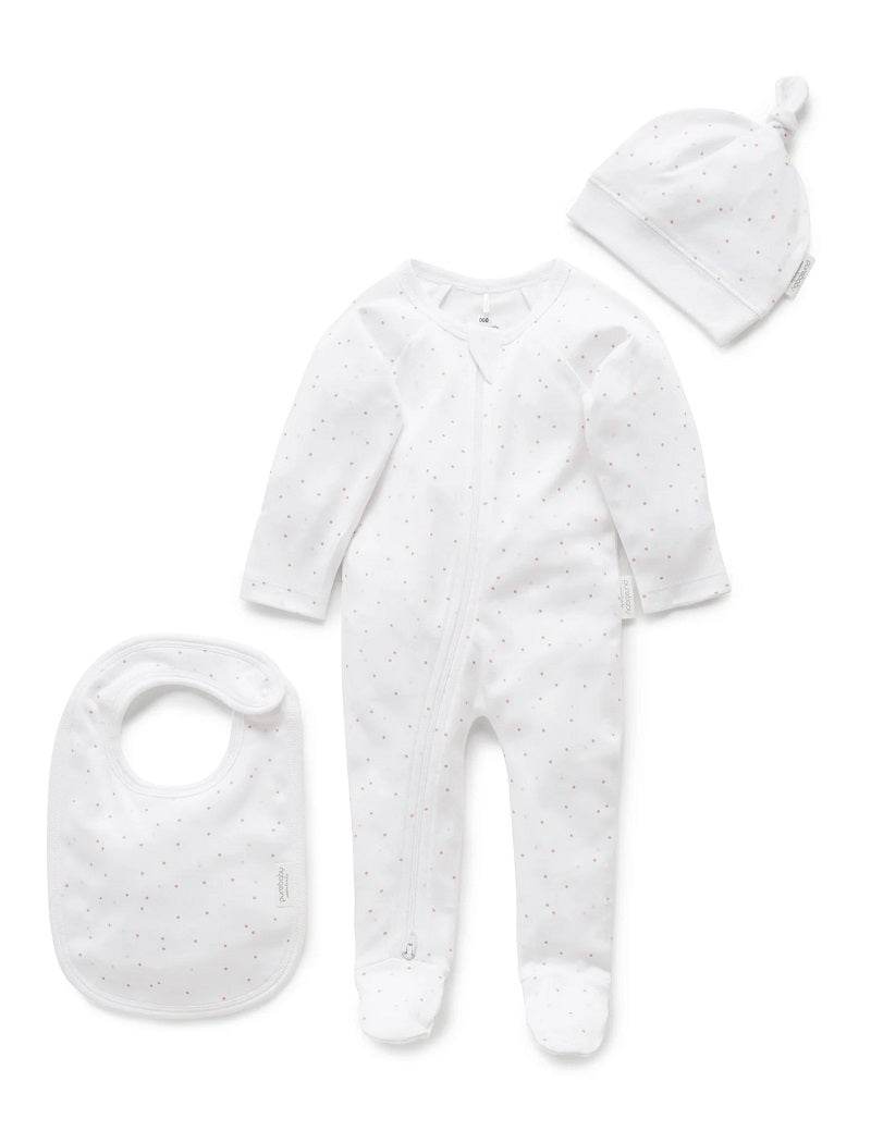 Purebaby Organic 3 Piece Set - Pale Pink Spot - Outlet Shop For Kids