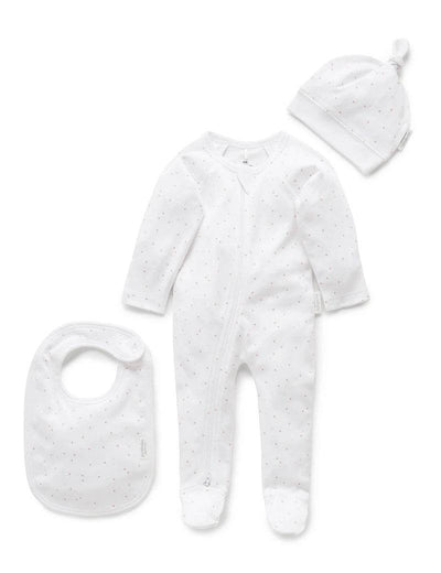 Purebaby Organic 3 Piece Set - Pale Pink Spot - Outlet Shop For Kids