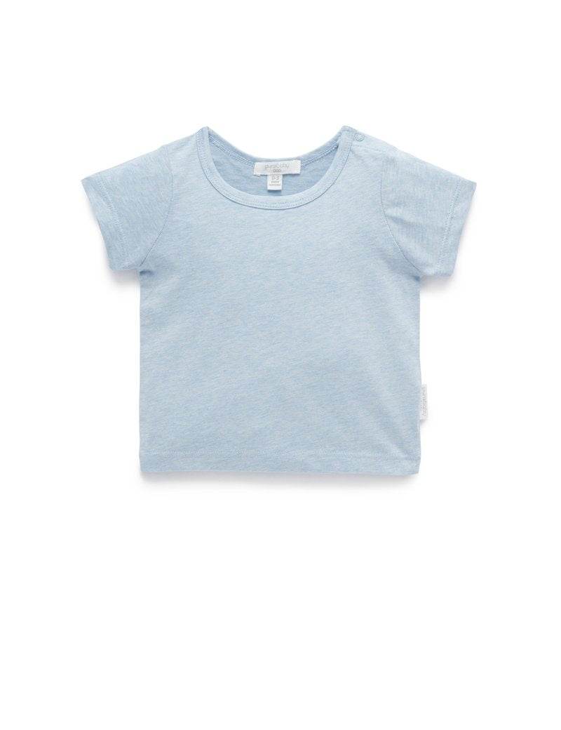 Purebaby Organic Essential Newborn Tee - Soft Blue Melange - Outlet Shop For Kids