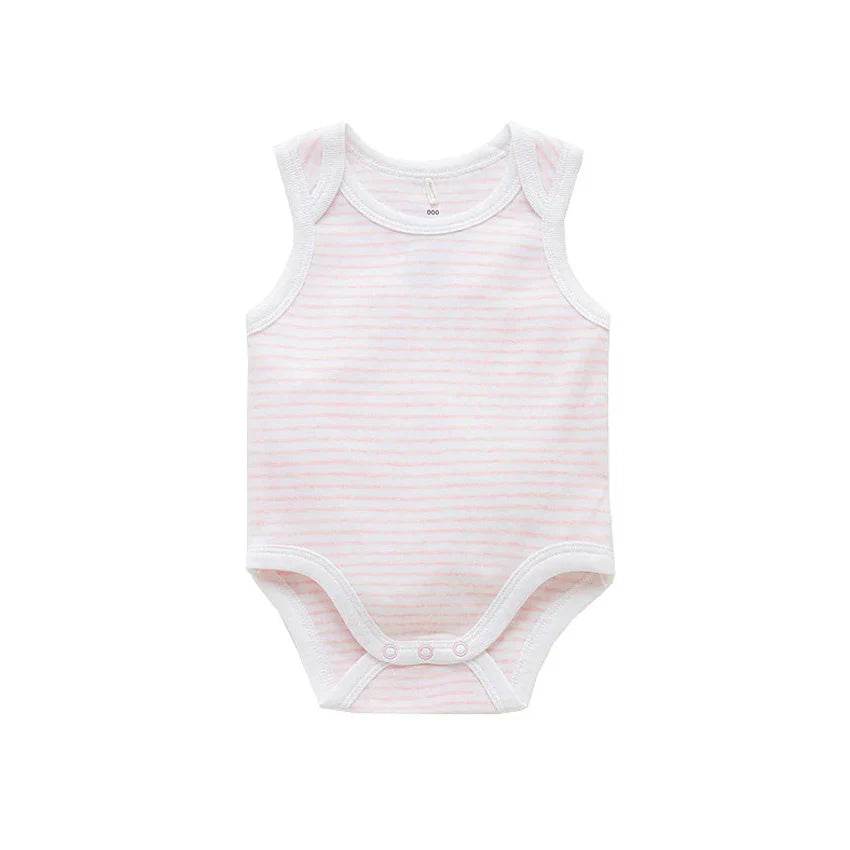 Purebaby Organic Singlet Bodysuit - Pale Pink Melange Stripe - Outlet Shop For Kids