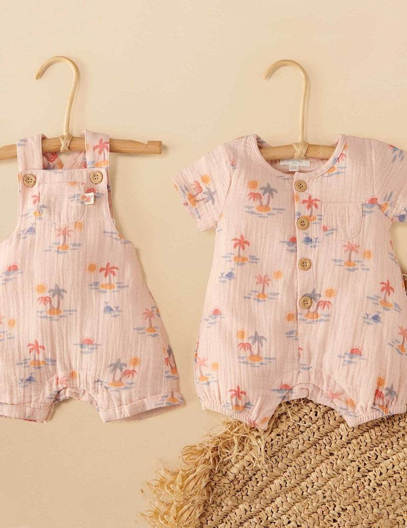 Purebaby Palm Tree Overalls - Palm Island Print - Outlet Shop For Kids