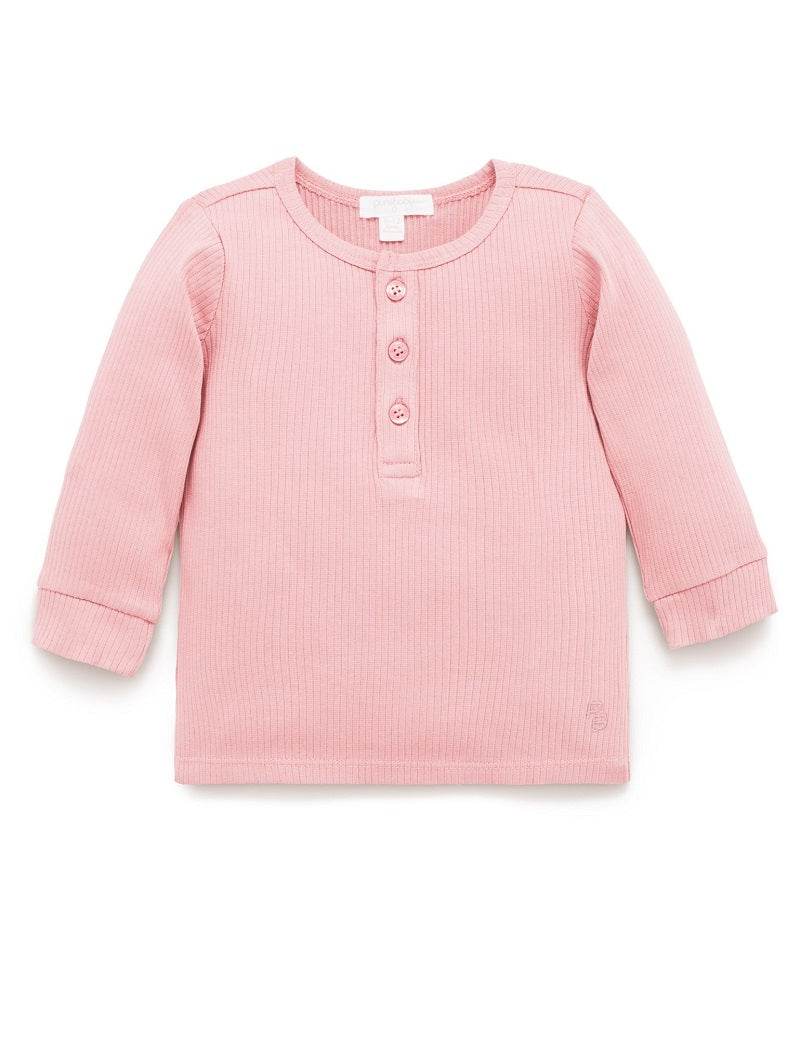 Purebaby Rib Long Sleeve Henley Tee - Dusty Rose - Outlet Shop For Kids