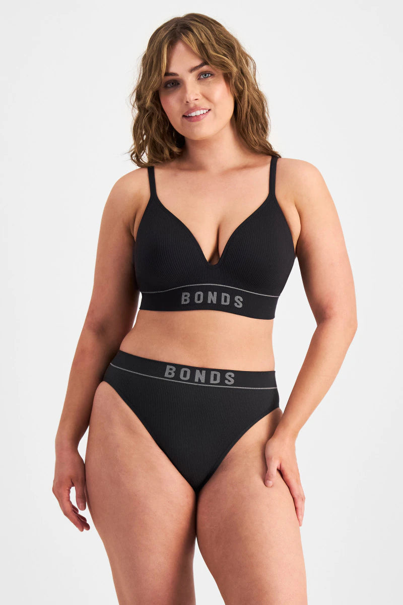 Bonds Womens Retro Rib Hi Bikini - Black