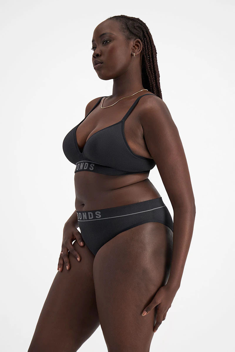 Bonds Womens Retro Rib Hi Bikini - Black