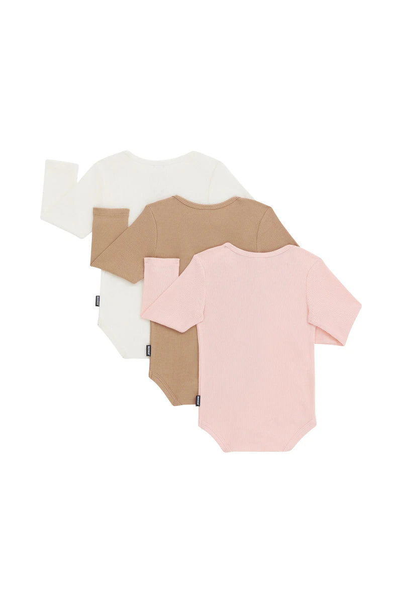 Bonds Essentials Rib Long Sleeve Bodysuit Pack Pink/Almond