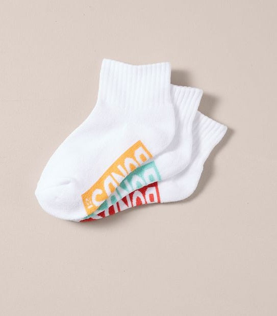 Bonds Kids Cushioned Quarter Crew Socks 3 Pack - Orange/Pale Green/Red