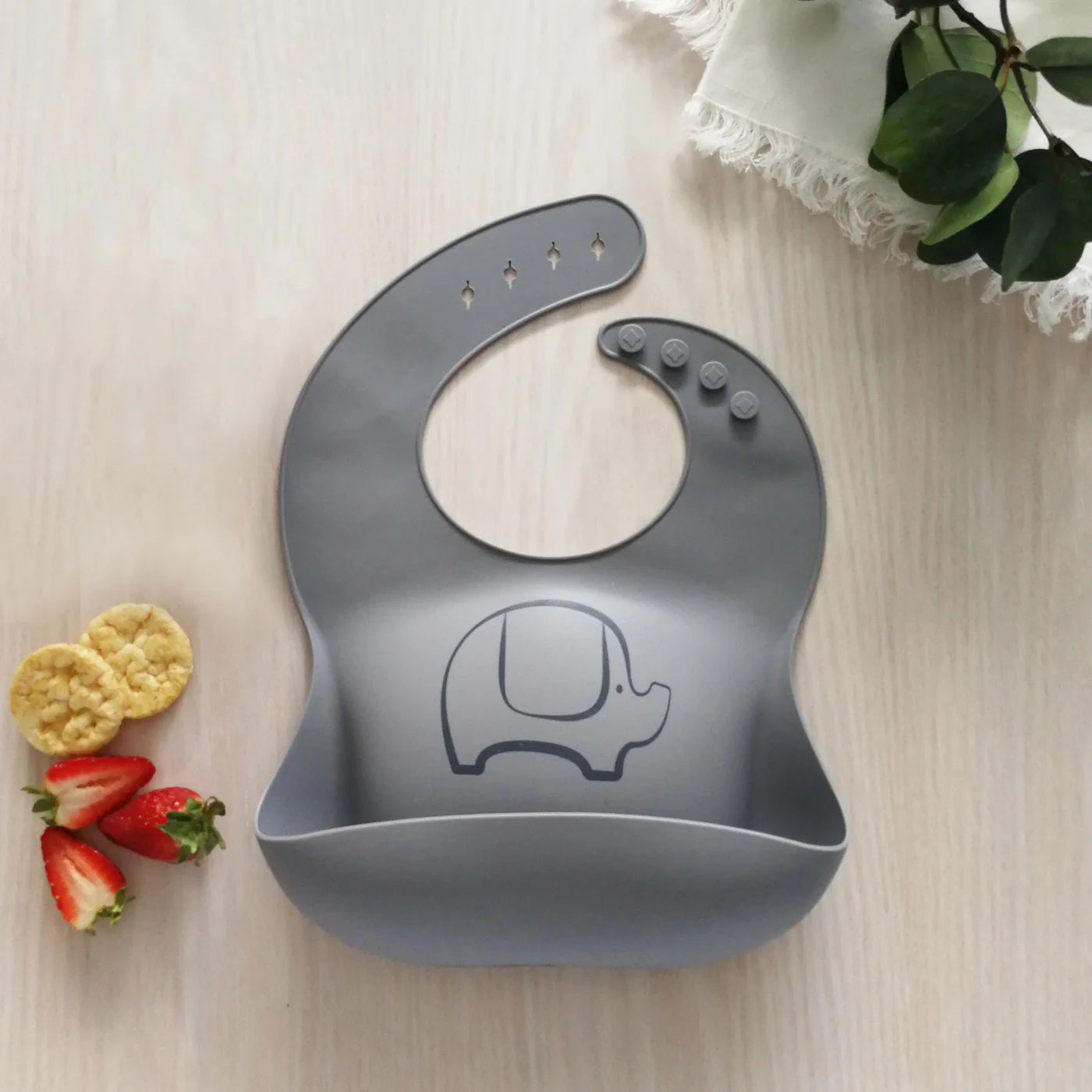 Plum Silicone Bib Elephant - Grey