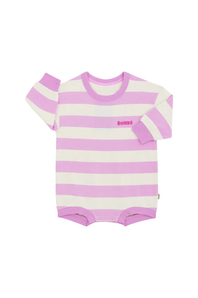 Bonds Soft Threads Terry Slouchy Suit - Rugby Stripe Pink