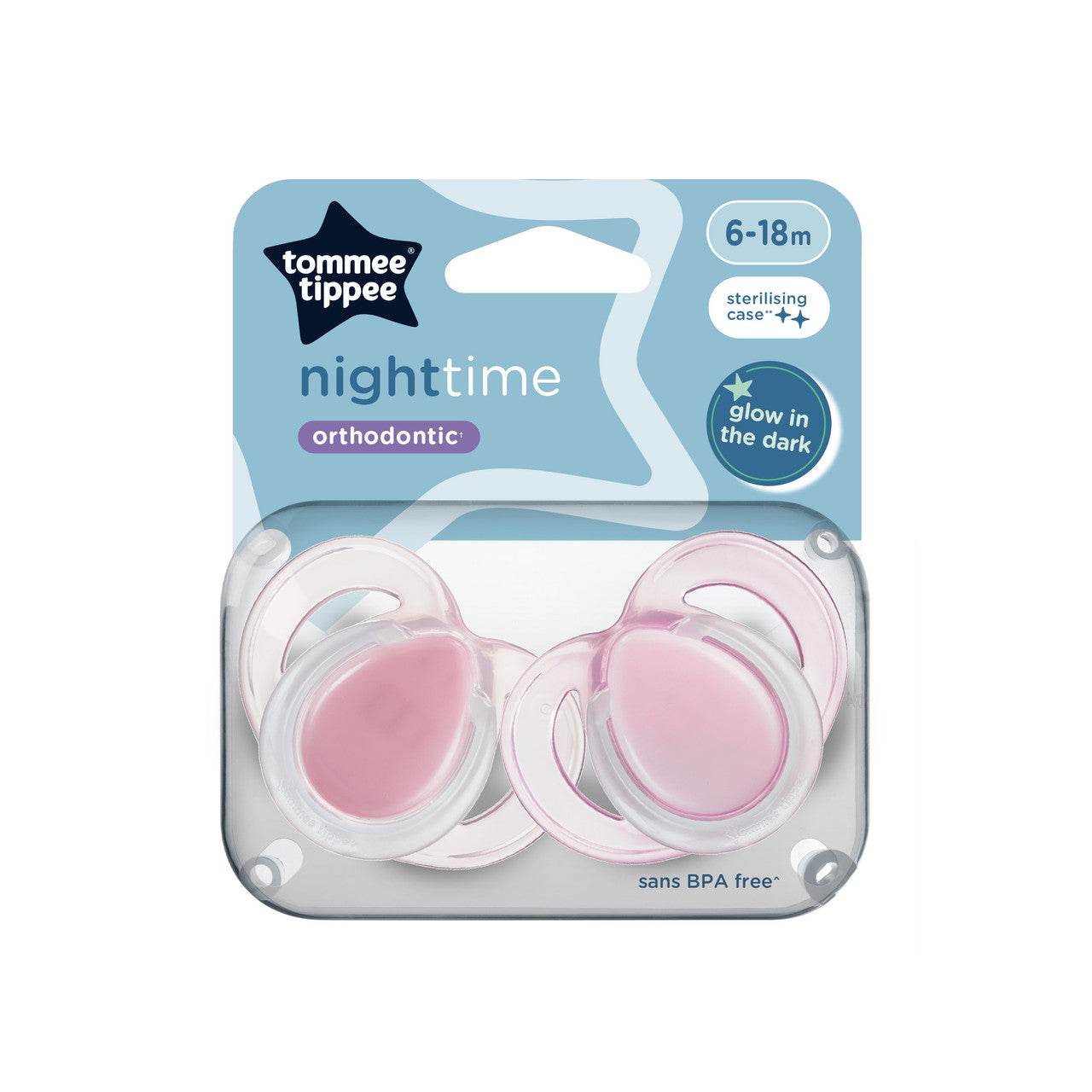 Tommee Tippee Closer To Nature Night Time Soothers 6-18 Months 2 Pack - Pink Pack - Outlet Shop For Kids