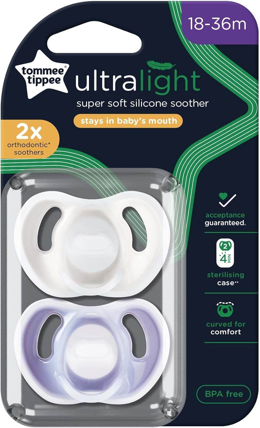 Tommee Tippee Ultra-light Soothers 18-36 Months 2 Pack - Lilac Pack - Outlet Shop For Kids