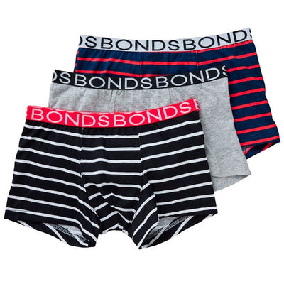 Bonds Boys Trunk 3 Pack - Blue/Red Stripe