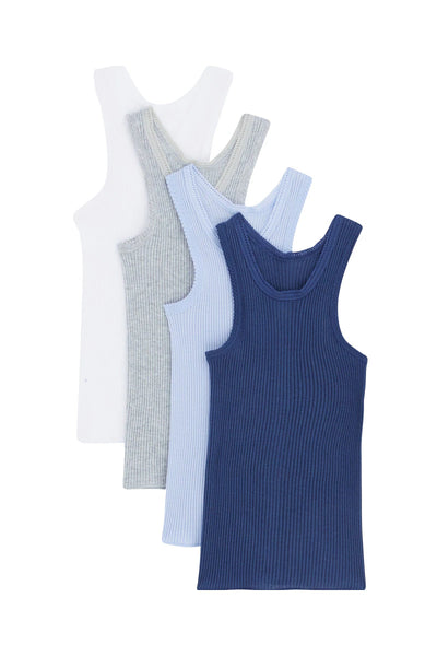 Bonds Vest 4 Pack - Navy/Blue/Grey/White
