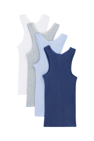 Bonds Vest 4 Pack - Navy/Blue/Grey/White