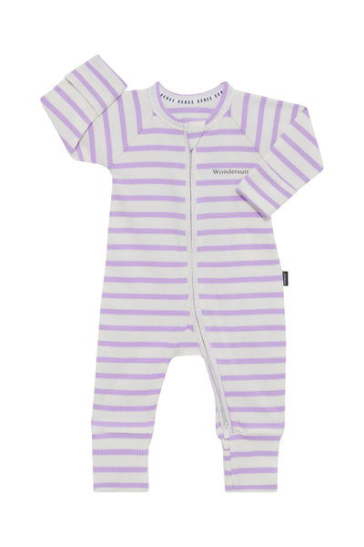 Bonds Wide Needle Rib Zippy - Cotton Purple Pansy/Marscapone Stripe