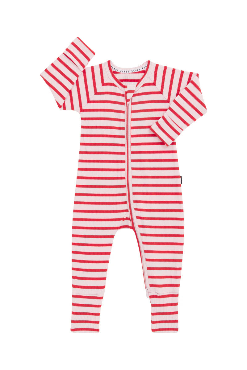 Bonds Wide Needle Rib Zippy - Strong Blush/Flamenco Stripe