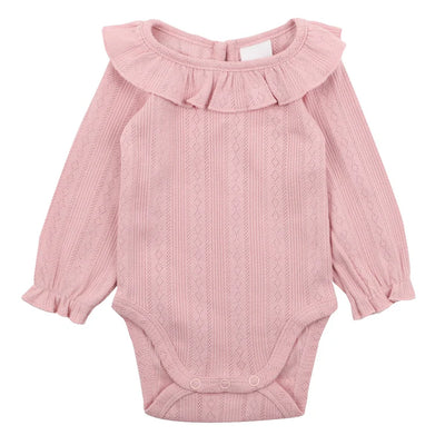 Bebe By Minihaha White Label Dusky Pink Organic Pointelle Long Sleeve Bodysuit