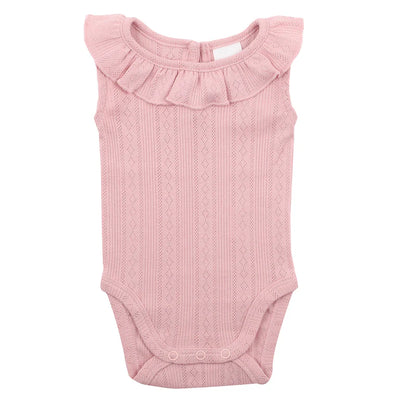 Bebe By Minihaha White Label Dusky Pink Organic Pointelle Sleeveless Bodysuit
