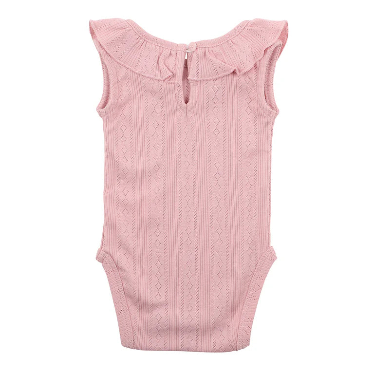 Bebe By Minihaha White Label Dusky Pink Organic Pointelle Sleeveless Bodysuit