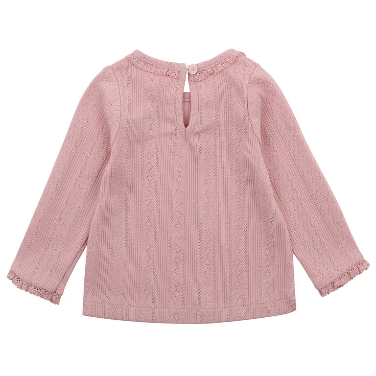Bebe By Minihaha White Label Dusky Pink Organic Pointelle Long Sleeve Tee
