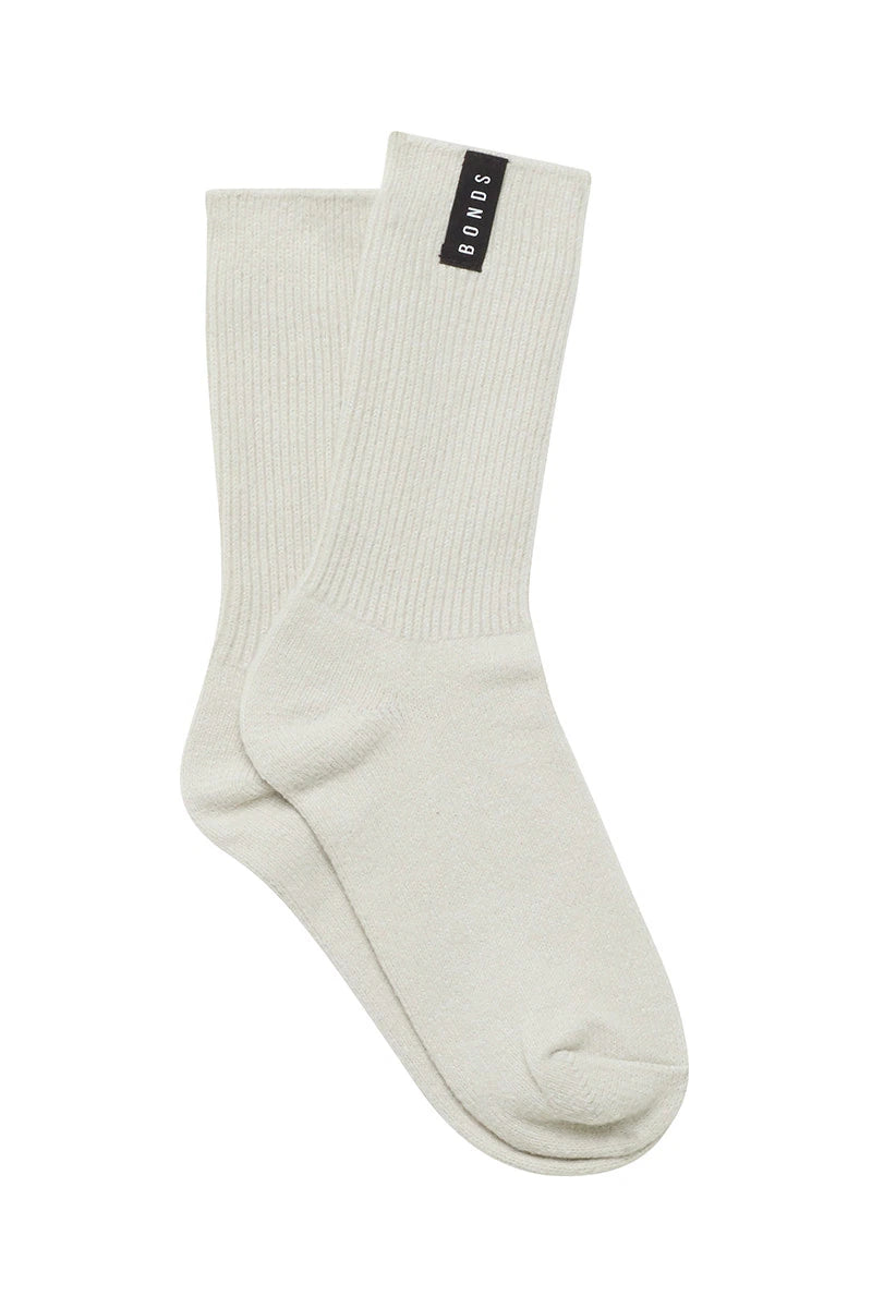 Bonds Womens Home Chunky Rib Crew Socks 1 Pack - Stone Throw