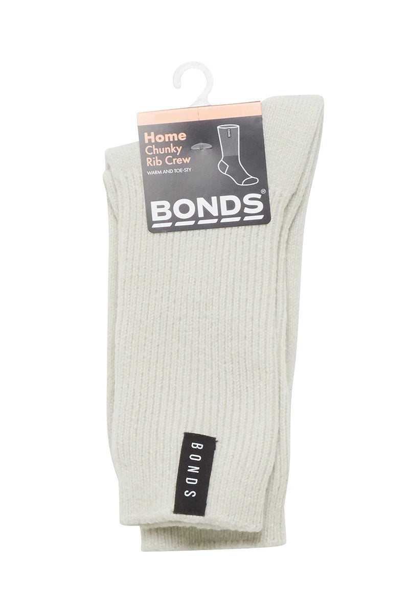 Bonds Womens Home Chunky Rib Crew Socks 1 Pack - Stone Throw