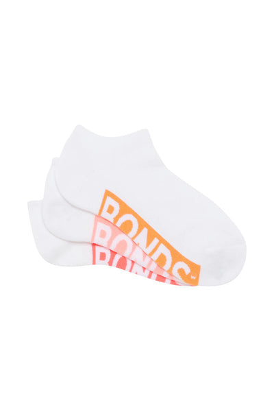 Bonds Womens Logo Cushioned Low Cut Socks 3 Pack - White Pop