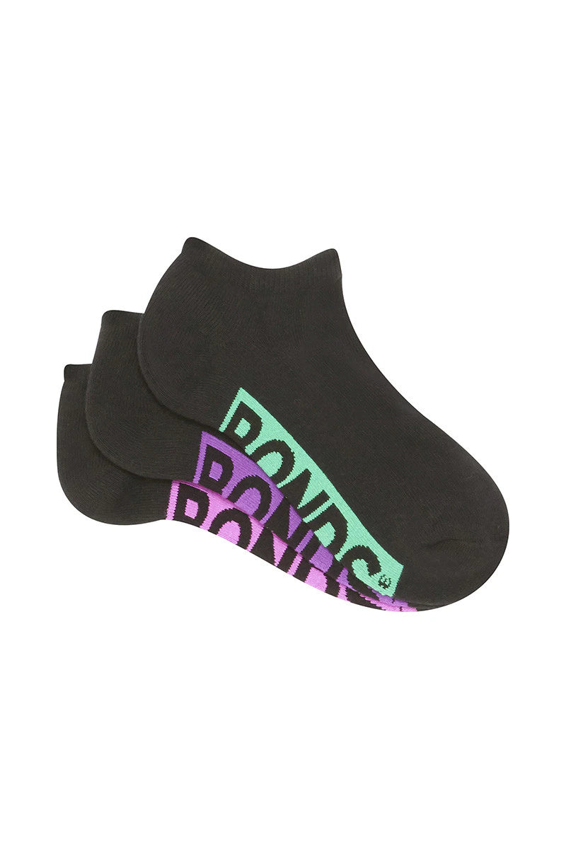 Bonds Womens Logo Cushioned Low Cut Socks 3 Pack - Black Pop