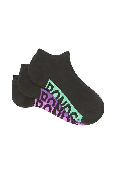 Bonds Womens Logo Cushioned Low Cut Socks 3 Pack - Black Pop