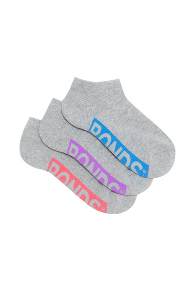 Bonds Women s Logo Cushioned Low Cut Socks 3 Pack - Grey Pop