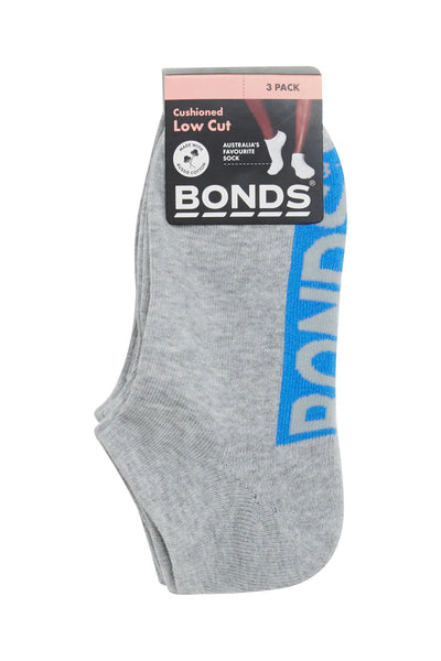 Bonds Women s Logo Cushioned Low Cut Socks 3 Pack - Grey Pop