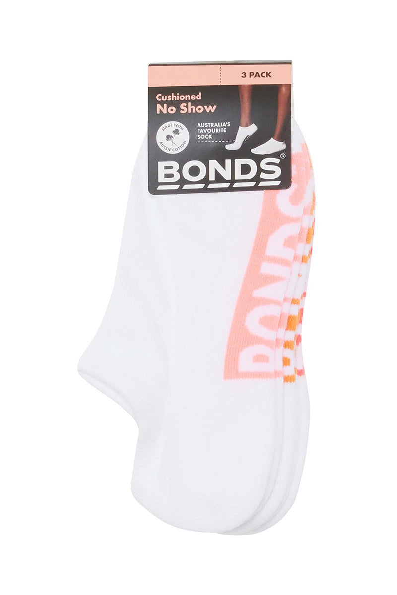 Bonds Womens Logo Cushioned No Show Socks 3 Pack - Love Bird / Normadic Orange / Raspberry Rave