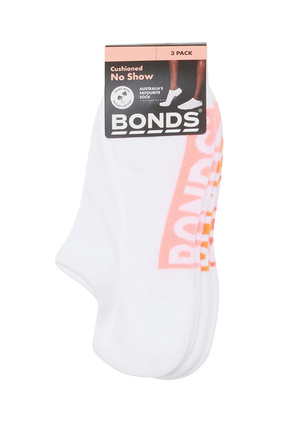 Bonds Womens Logo Cushioned No Show Socks 3 Pack - Love Bird / Normadic Orange / Raspberry Rave