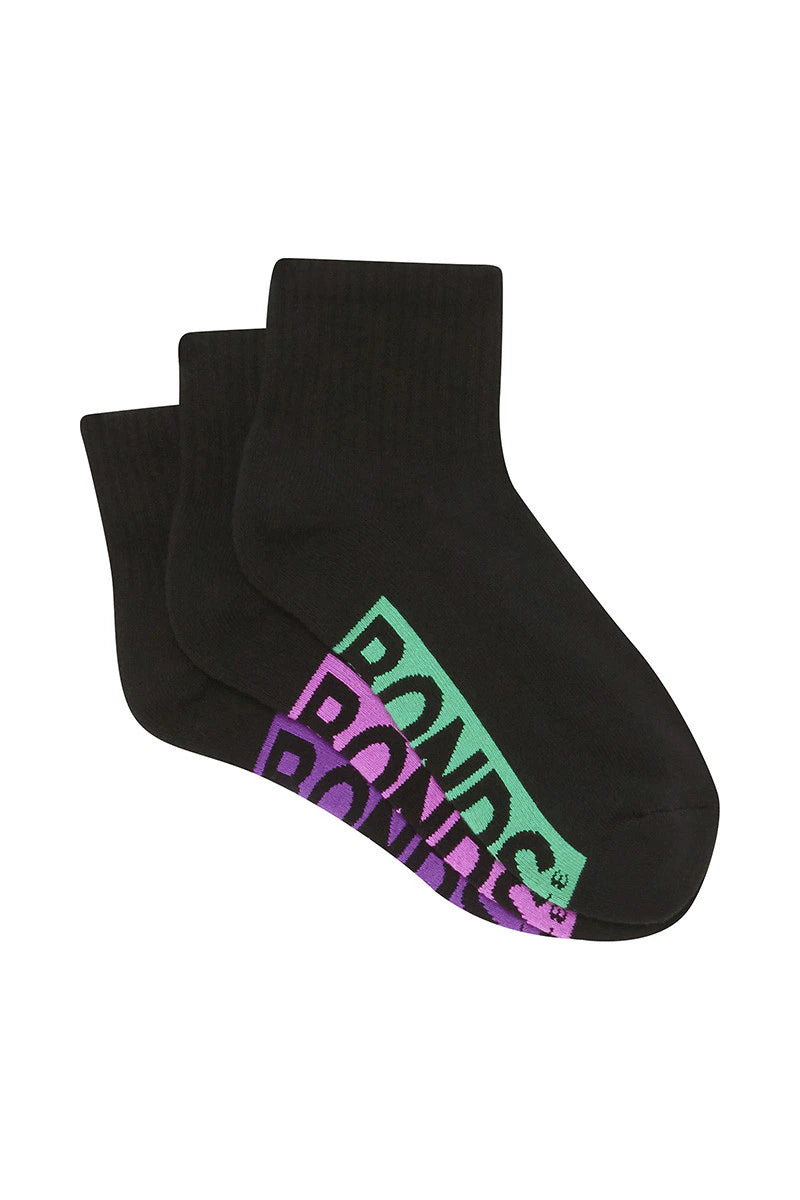 Bonds Women's Logo Cushioned Quarter Crew Socks 3 Pack - Black Pop