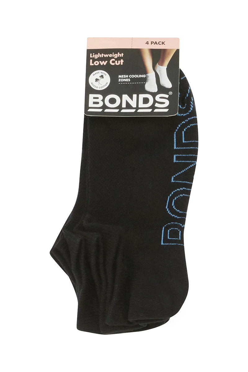 Bonds Women's Logo Light Low Cut Socks 4 Pack - Black Base