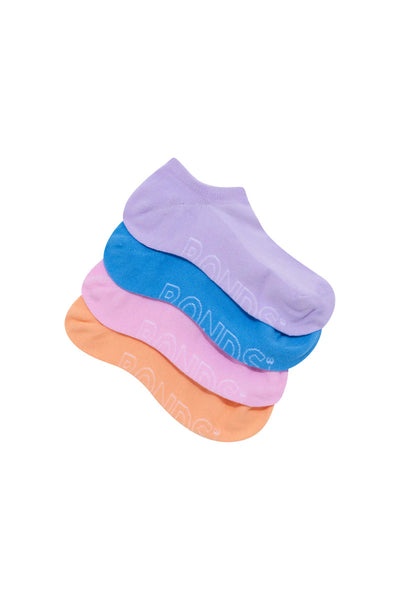 Bonds Womens Logo Light No Show Socks 4 Pack - Violet Rules/ Bo Peep/ Gumball Pink/ Candy Warhol