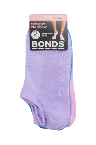 Bonds Womens Logo Light No Show Socks 4 Pack - Violet Rules/ Bo Peep/ Gumball Pink/ Candy Warhol
