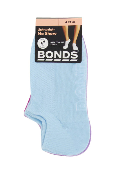 Bonds Womens Logo Light No Show Socks 4 Pack - Pop Colours