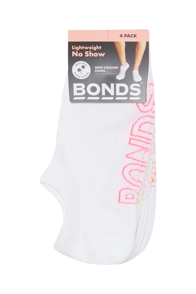 Bonds Womens Logo Light No Show Socks 4 Pack - White