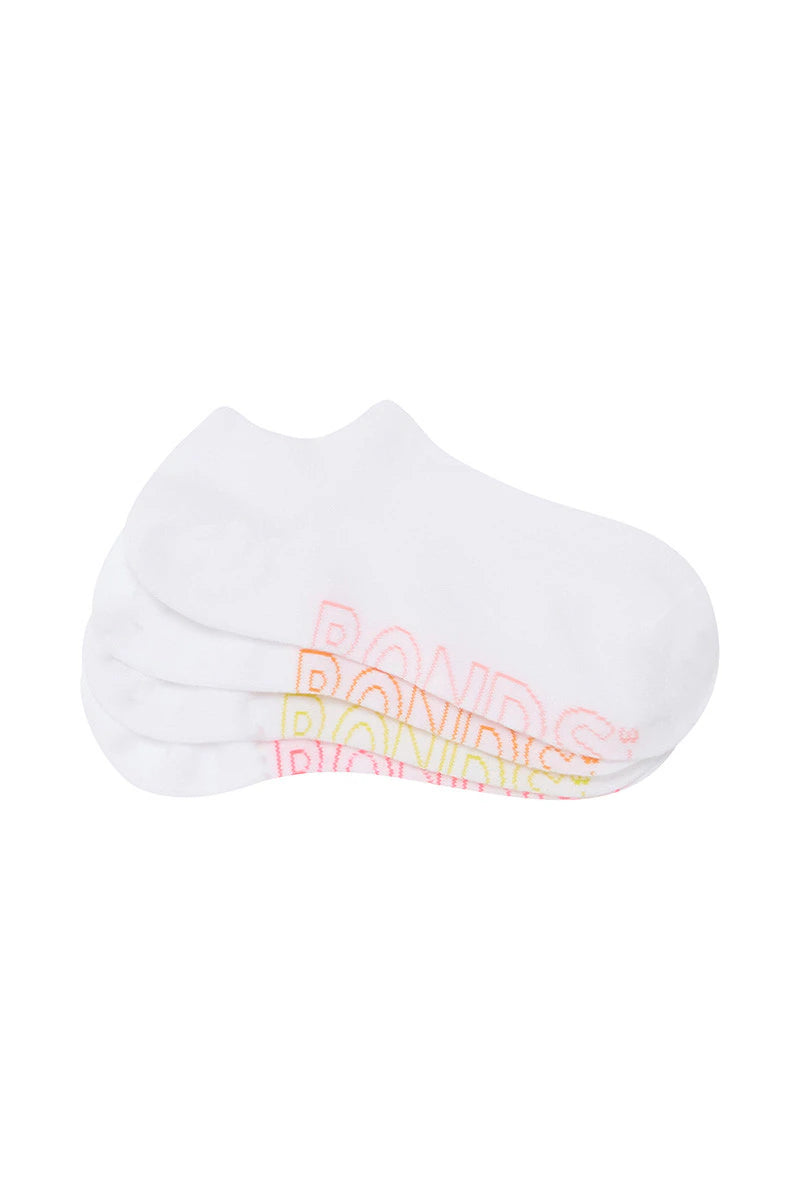 Bonds Womens Logo Light No Show Socks 4 Pack - White