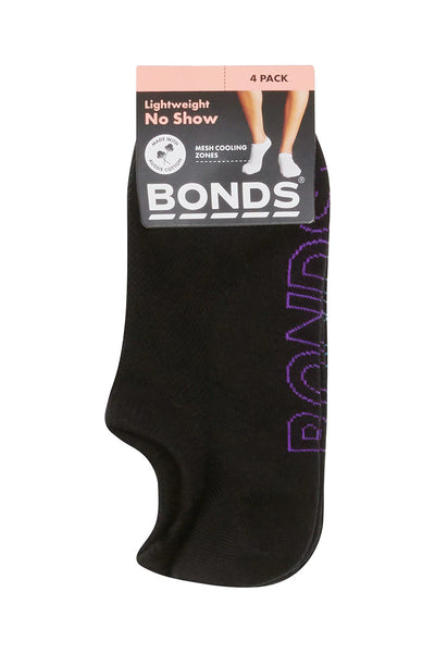 Bonds Women's Logo Light No Show Socks 4 Pack -  Black Base
